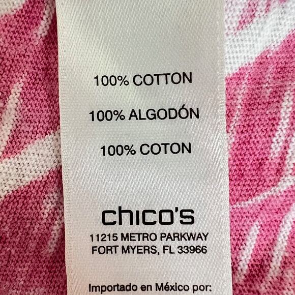 Chicos Womens Cotton Tee XL Pink White Chevron Stripe V-Neck Short Sleeve - Picture 5 of 6